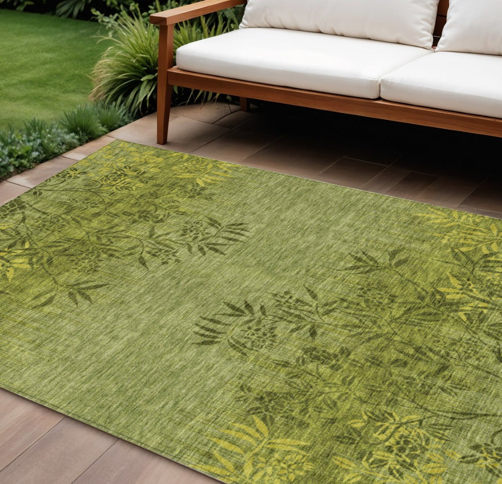 HomeRoots 9' Olive Green and Fern Floral Area Rug - Durable, Machine-Washable Design for Indoor & Outdoor Use 9' X 12' 581105