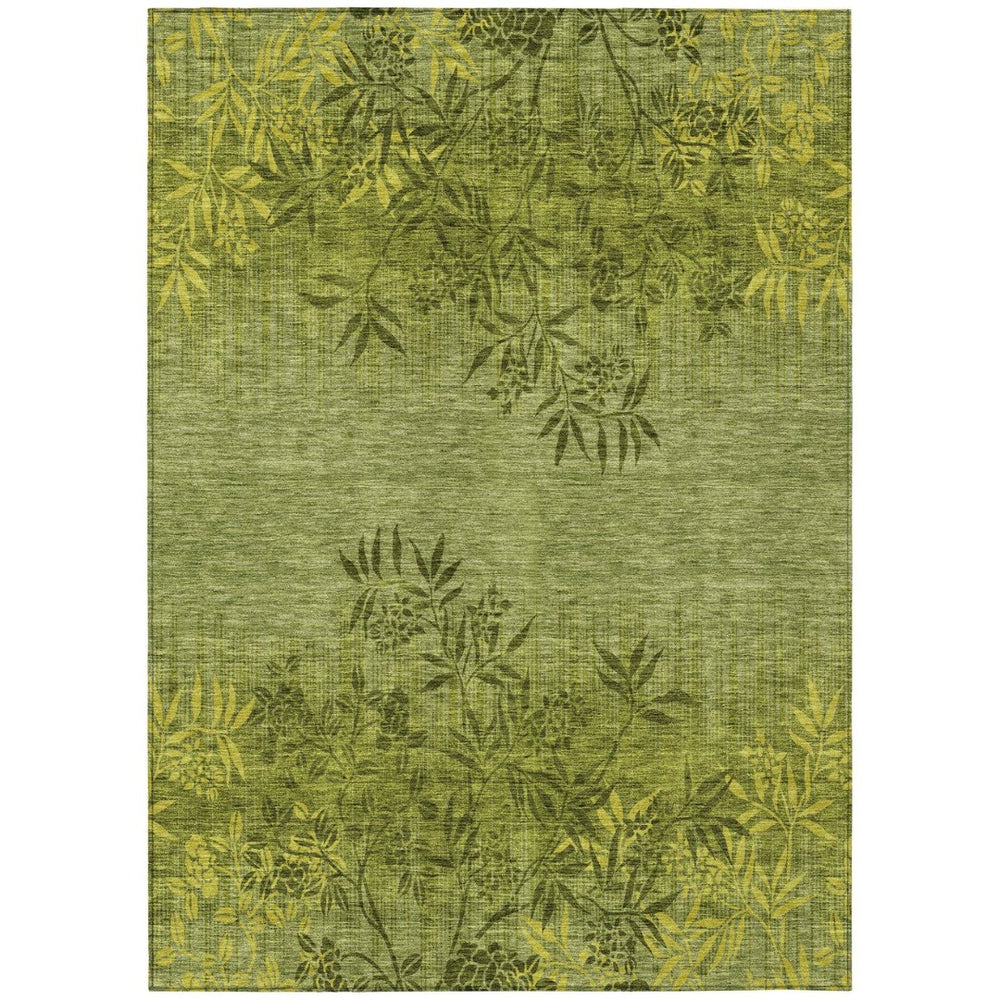 HomeRoots 9' Olive Green and Fern Floral Area Rug - Durable, Machine-Washable Design for Indoor & Outdoor Use 9' X 12' 581105
