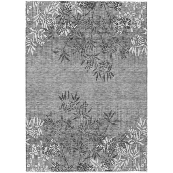 HomeRoots 5' Gray Charcoal and Ivory Floral Washable Area Rug for Indoor or Outdoor Spaces - Durable Style! 5' X 8' 581108