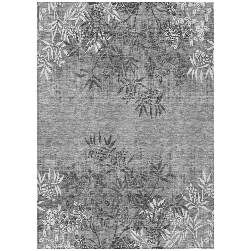 HomeRoots 9' Gray Charcoal and Ivory Floral Washable Area Rug - Durable, Stylish for Indoor and Outdoor Spaces 9' X 12' 581111