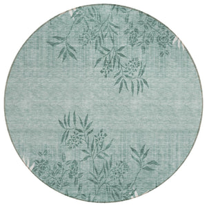 HomeRoots 5' Timeless Sage Fern Green Floral Washable Area Rug for Indoor and Outdoor Durability and Style 8' Round 581115