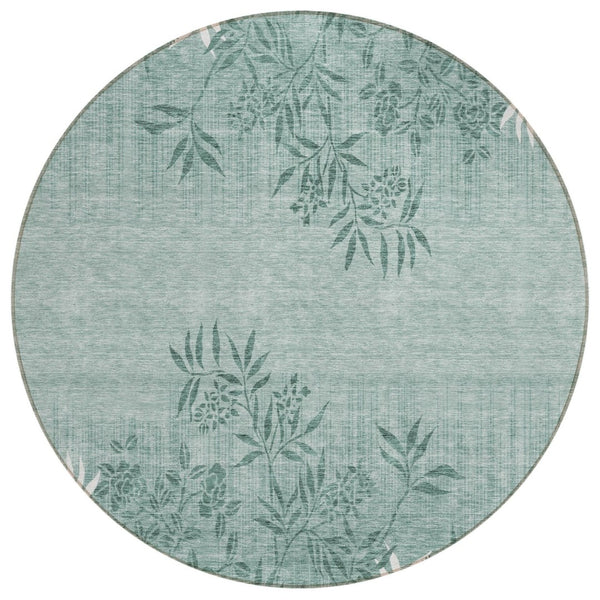 HomeRoots 5' Timeless Sage Fern Green Floral Washable Area Rug for Indoor and Outdoor Durability and Style 8' Round 581115