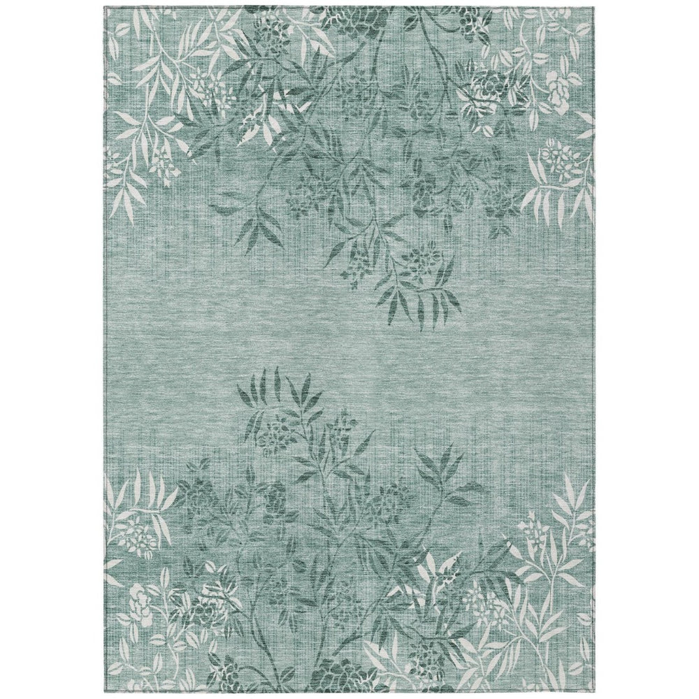 HomeRoots 5' Timeless Sage Fern Green Floral Washable Area Rug for Indoor and Outdoor Durability and Style 8' X 10' 581116