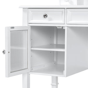 English Elm 44.4" Elegant Makeup Vanity Desk with Swivel Mirror, 5 Drawers, Cabinets & Padded Stool — White N844P292486A