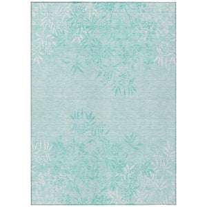 HomeRoots 5' Floral Teal Blue Aqua Indoor Outdoor Area Rug - Durable, Washable, and Perfect for Any Space 5' X 8' 581120