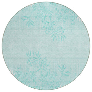 HomeRoots 5' Floral Teal Blue Aqua Indoor Outdoor Area Rug - Durable, Washable, and Perfect for Any Space 8' Round 581121