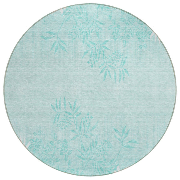 HomeRoots 5' Floral Teal Blue Aqua Indoor Outdoor Area Rug - Durable, Washable, and Perfect for Any Space 8' Round 581121