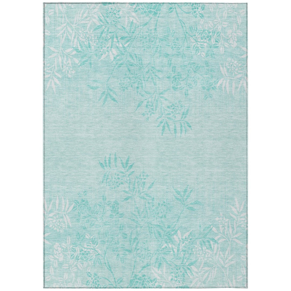 HomeRoots 9' Teal Blue Aqua Floral Washable Area Rug - Durable, Stain-Resistant Design for Indoor & Outdoor Use 9' X 12' 581123