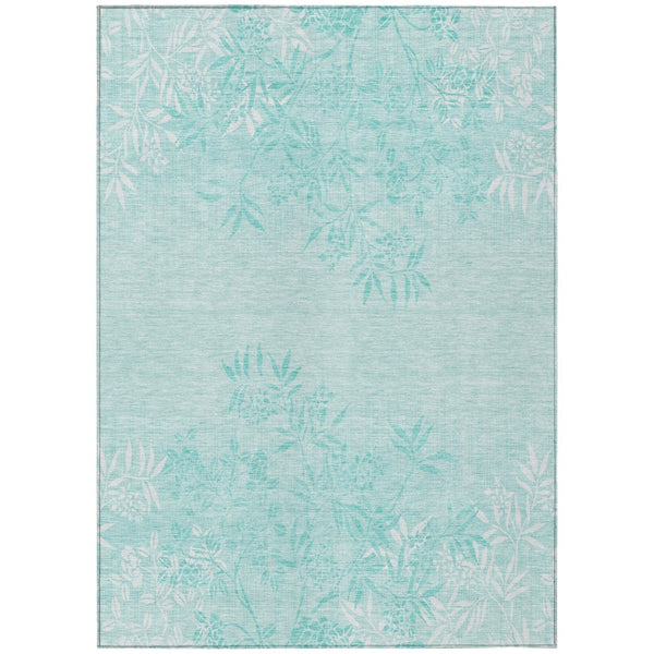 HomeRoots 5' Floral Teal Blue Aqua Indoor Outdoor Area Rug - Durable, Washable, and Perfect for Any Space 10' X 14' 581124