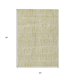 Homeroots 3' Stylish Beige And Tan Striped Washable Area Rug For Indoor And Outdoor Spaces, Durable Design 5' X 8' Polyester 581126