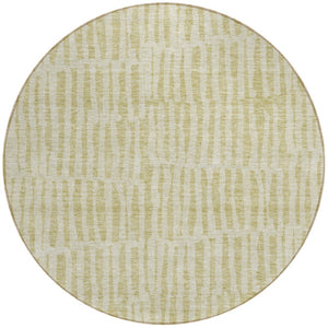 Homeroots 3' Stylish Beige And Tan Striped Washable Area Rug For Indoor And Outdoor Spaces, Durable Design 8' Round Polyester 581127