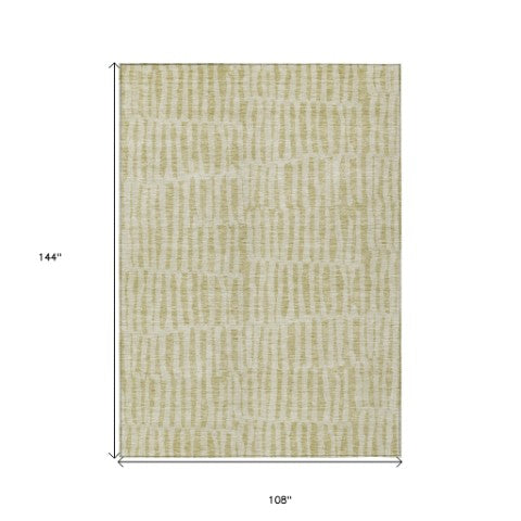 Homeroots 3' Stylish Beige And Tan Striped Washable Area Rug For Indoor And Outdoor Spaces, Durable Design 9' X 12' Polyester 581129