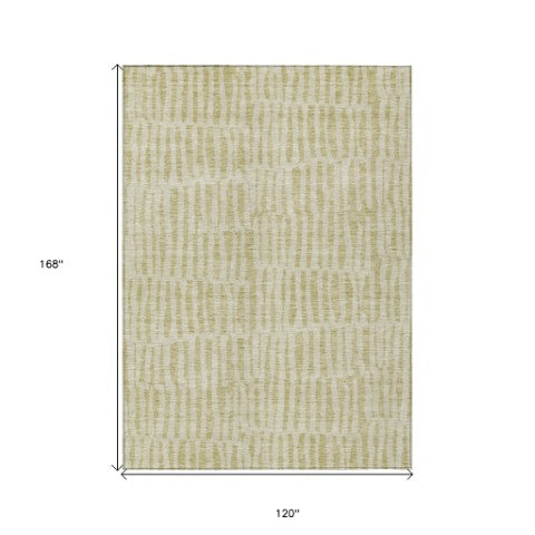 Homeroots 3' Stylish Beige And Tan Striped Washable Area Rug For Indoor And Outdoor Spaces, Durable Design 10' X 14' Polyester 581130