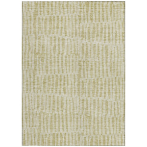 Homeroots 3' Stylish Beige And Tan Striped Washable Area Rug For Indoor And Outdoor Spaces, Durable Design 10' X 14' Polyester 581130