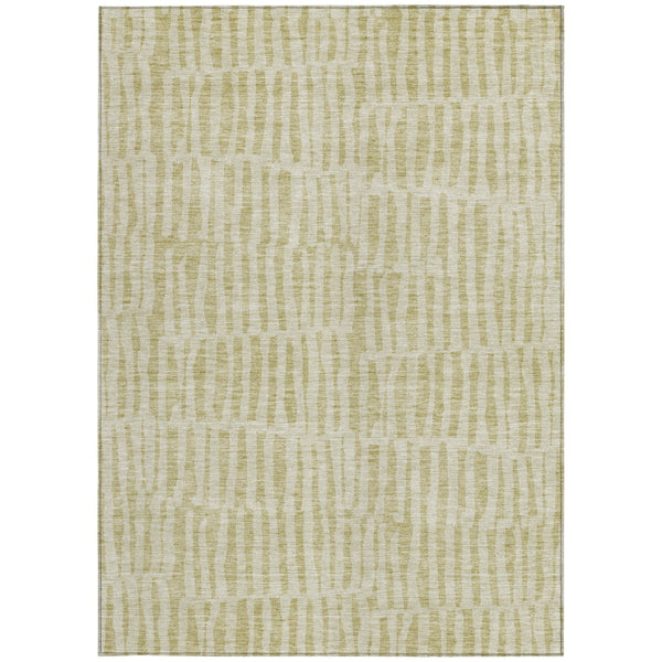 Homeroots 3' Stylish Beige And Tan Striped Washable Area Rug For Indoor And Outdoor Spaces, Durable Design 10' X 14' Polyester 581130