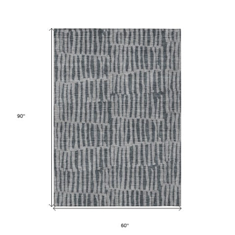 Homeroots 3' Stylish Beige And Tan Striped Washable Area Rug For Indoor And Outdoor Spaces, Durable Design 5' X 8' Polyester 581132