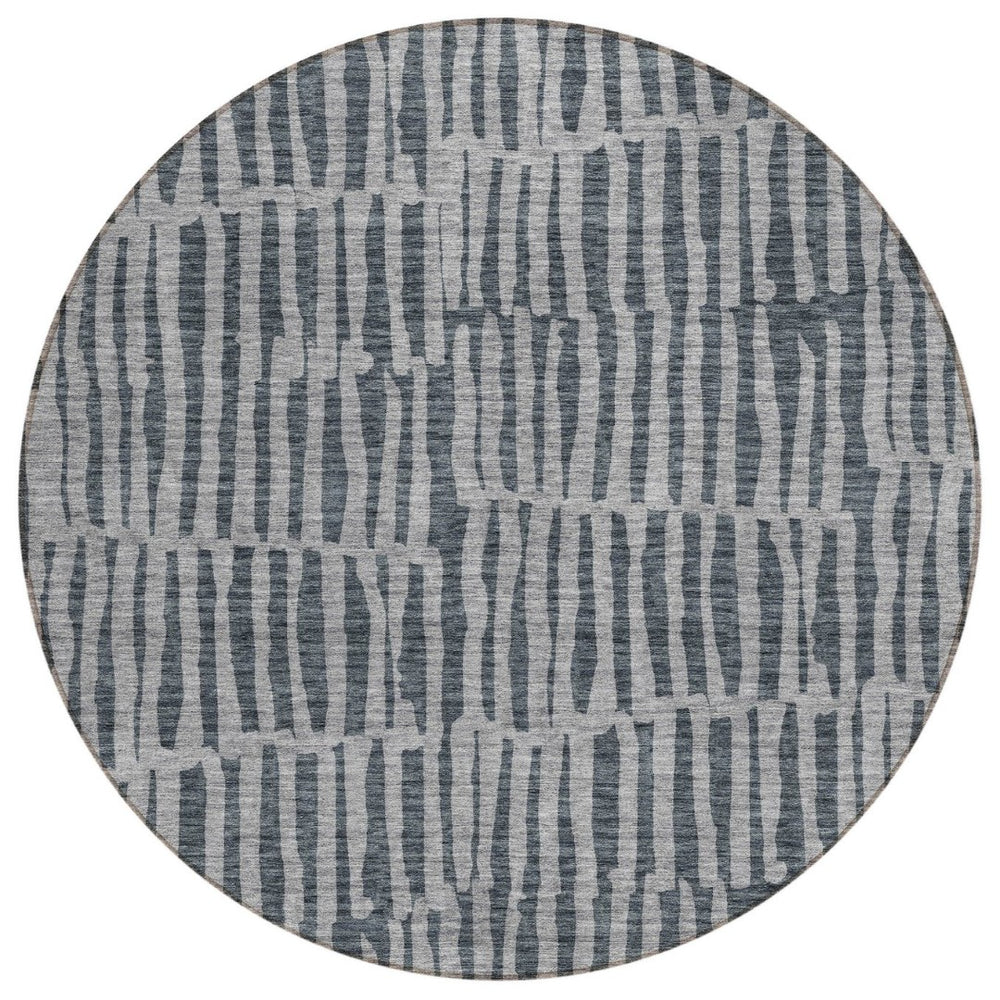 HomeRoots 5' Charcoal and Gray Striped Washable Area Rug – Durable, Stylish, and Perfect for Indoor or Outdoor Use! 8' Round 581133
