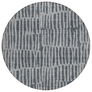 HomeRoots 5' Charcoal and Gray Striped Washable Area Rug – Durable, Stylish, and Perfect for Indoor or Outdoor Use! 8' Round 581133