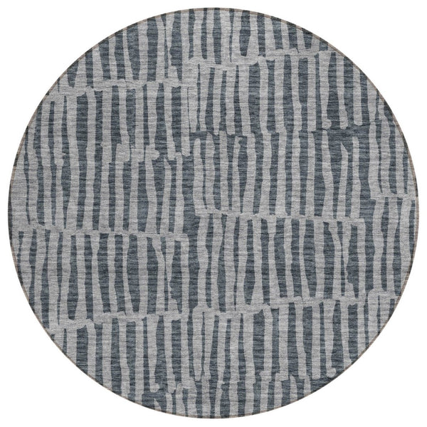 HomeRoots 5' Charcoal and Gray Striped Washable Area Rug – Durable, Stylish, and Perfect for Indoor or Outdoor Use! 8' Round 581133