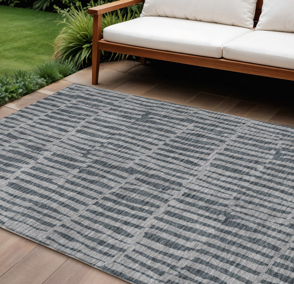 Homeroots 3' Stylish Beige And Tan Striped Washable Area Rug For Indoor And Outdoor Spaces, Durable Design 8' X 10' Polyester 581134