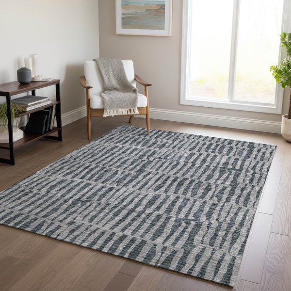Homeroots 3' Stylish Beige And Tan Striped Washable Area Rug For Indoor And Outdoor Spaces, Durable Design 8' X 10' Polyester 581134