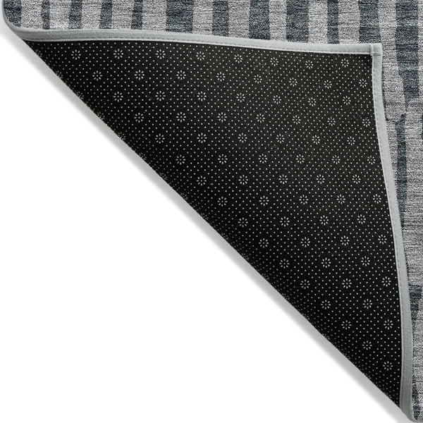 HomeRoots 9' Charcoal and Gray Striped Washable Area Rug for Indoor and Outdoor High-Traffic Spaces 9' X 12' 581135