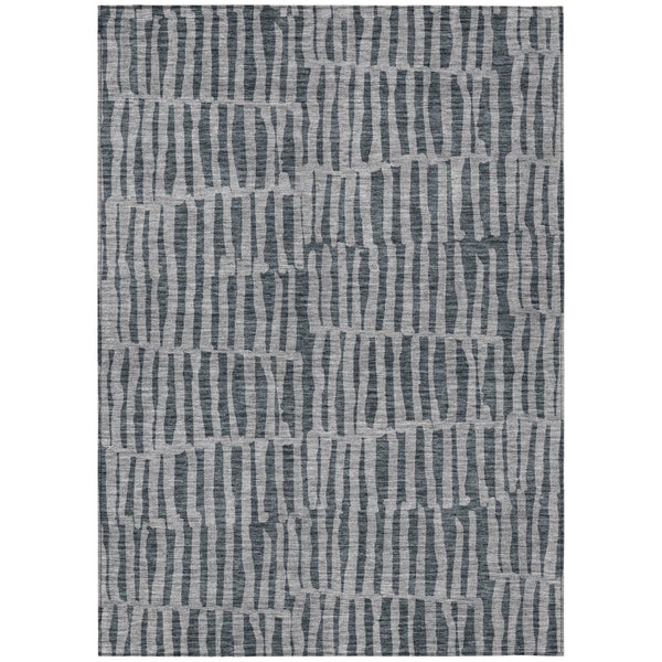 HomeRoots 5' Charcoal and Gray Striped Washable Area Rug – Durable, Stylish, and Perfect for Indoor or Outdoor Use! 10' X 14' 581136