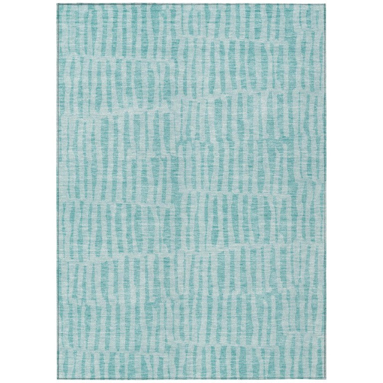 HomeRoots Striped Washable Polyester Indoor Outdoor Rug with Coastal Teal Aqua Design and Felt Backing 5' x 8' 581138
