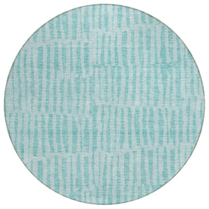 HomeRoots 5' Coastal-Inspired Teal Blue & Aqua Striped Washable Area Rug for Indoor & Outdoor Spaces 8' Round 581139