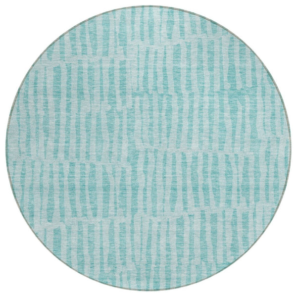 HomeRoots 5' Coastal-Inspired Teal Blue & Aqua Striped Washable Area Rug for Indoor & Outdoor Spaces 8' Round 581139