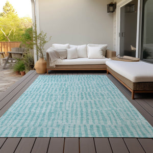 Homeroots 3' Stylish Beige And Tan Striped Washable Area Rug For Indoor And Outdoor Spaces, Durable Design 9' X 12' Polyester 581141