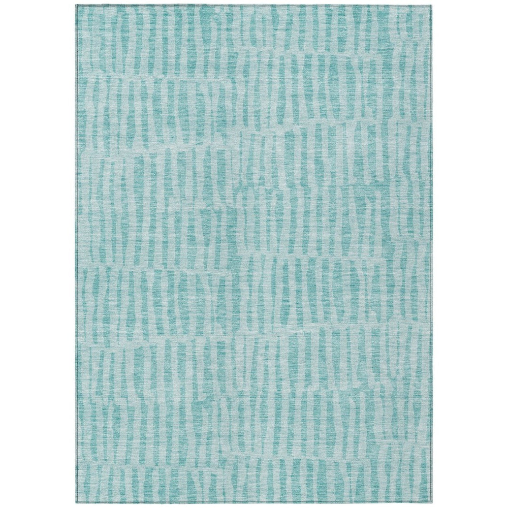 HomeRoots 5' Coastal-Inspired Teal Blue & Aqua Striped Washable Area Rug for Indoor & Outdoor Spaces 10' X 14' 581142