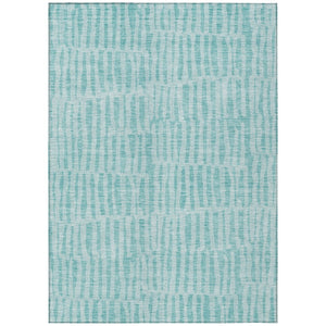 HomeRoots 5' Coastal-Inspired Teal Blue & Aqua Striped Washable Area Rug for Indoor & Outdoor Spaces 10' X 14' 581142