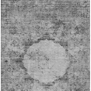 Homeroots 3' Gray Charcoal And Silver Oriental Washable Area Rug For Indoor Or Outdoor Spaces, Durable Design 5' X 8' Polyester 581144