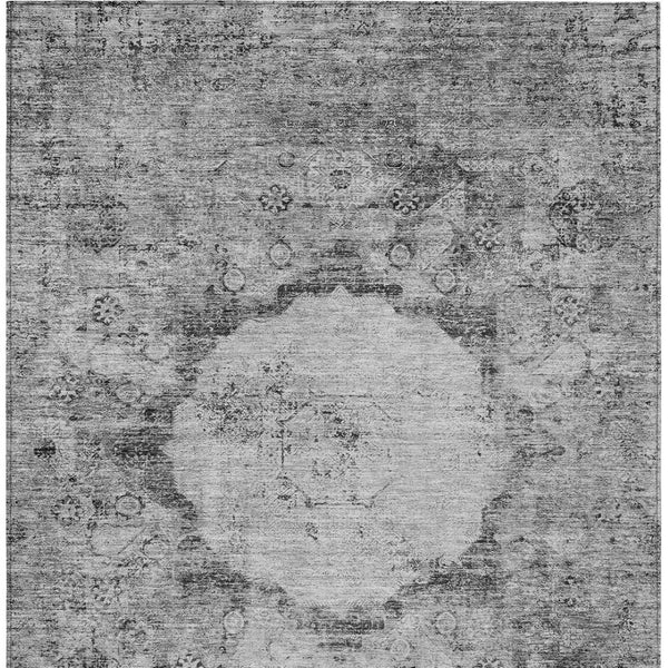 Homeroots 3' Gray Charcoal And Silver Oriental Washable Area Rug For Indoor Or Outdoor Spaces, Durable Design 5' X 8' Polyester 581144