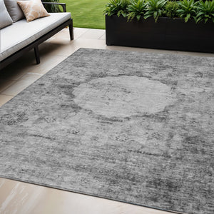 Homeroots 3' Gray Charcoal And Silver Oriental Washable Area Rug For Indoor Or Outdoor Spaces, Durable Design 5' X 8' Polyester 581144