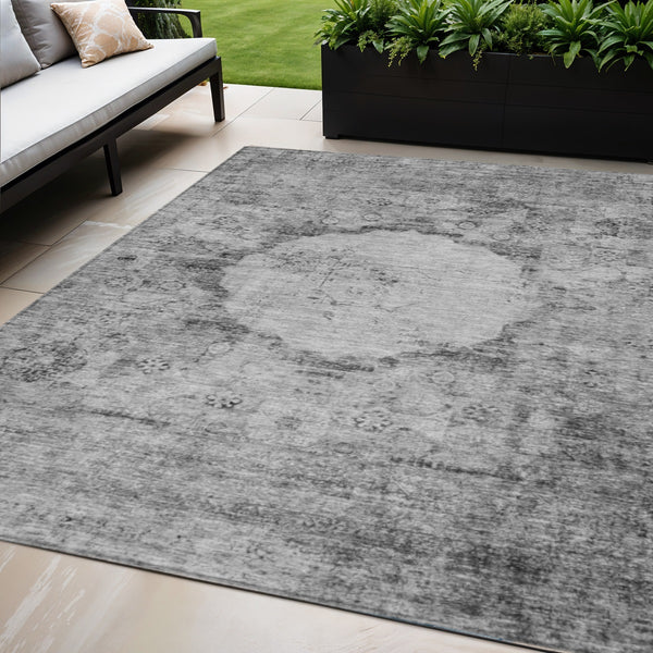 Homeroots 3' Gray Charcoal And Silver Oriental Washable Area Rug For Indoor Or Outdoor Spaces, Durable Design 5' X 8' Polyester 581144