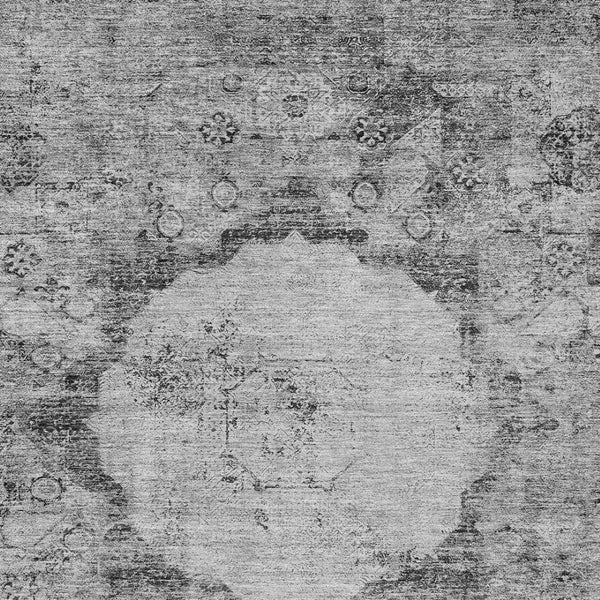 Homeroots 3' Gray Charcoal And Silver Oriental Washable Area Rug For Indoor Or Outdoor Spaces, Durable Design 5' X 8' Polyester 581144