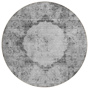 HomeRoots 5' Gray Charcoal and Silver Oriental Area Rug - Durable, Washable Design for Indoor & Outdoor Use 8' Round 581145