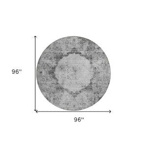 Homeroots 3' Gray Charcoal And Silver Oriental Washable Area Rug For Indoor Or Outdoor Spaces, Durable Design 8' Round Polyester 581145