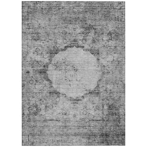 HomeRoots 5' Gray Charcoal and Silver Oriental Area Rug - Durable, Washable Design for Indoor & Outdoor Use 8' X 10' 581146