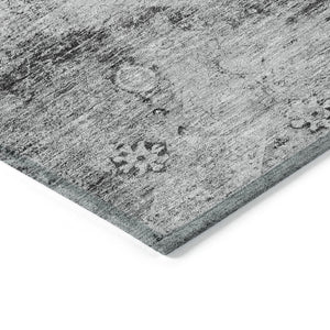 Homeroots 3' Gray Charcoal And Silver Oriental Washable Area Rug For Indoor Or Outdoor Spaces, Durable Design 8' X 10' Polyester 581146
