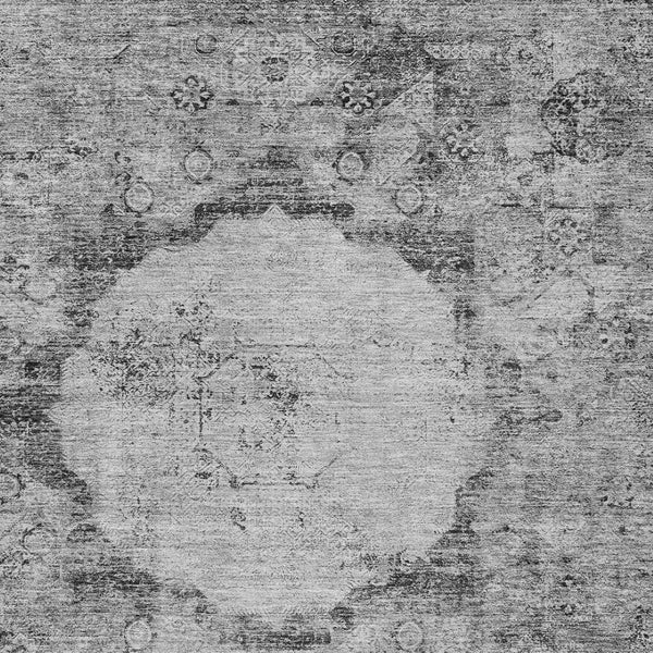 Homeroots 3' Gray Charcoal And Silver Oriental Washable Area Rug For Indoor Or Outdoor Spaces, Durable Design 9' X 12' Polyester 581147