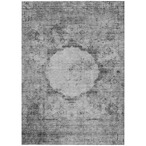 Homeroots 3' Gray Charcoal And Silver Oriental Washable Area Rug For Indoor Or Outdoor Spaces, Durable Design 10' X 14' Polyester 581148