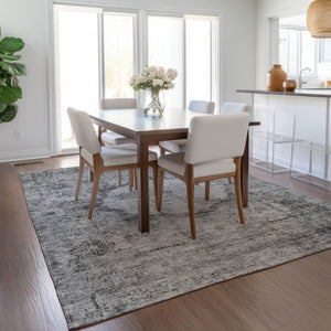 Homeroots 3' Gray Charcoal And Silver Oriental Washable Area Rug For Indoor Or Outdoor Spaces, Durable Design 10' X 14' Polyester 581148