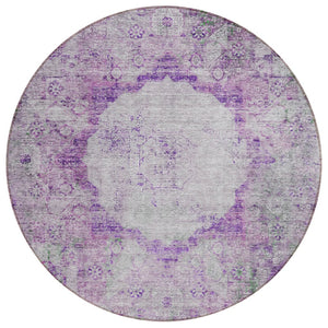 HomeRoots 5' Stylish Purple Lavender Gray Oriental Area Rug - Durable, Washable for Indoor & Outdoor Use 8' Round 581151