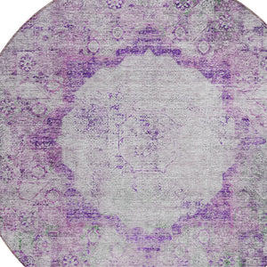 Homeroots 3' Gray Charcoal And Silver Oriental Washable Area Rug For Indoor Or Outdoor Spaces, Durable Design 8' Round Polyester 581151