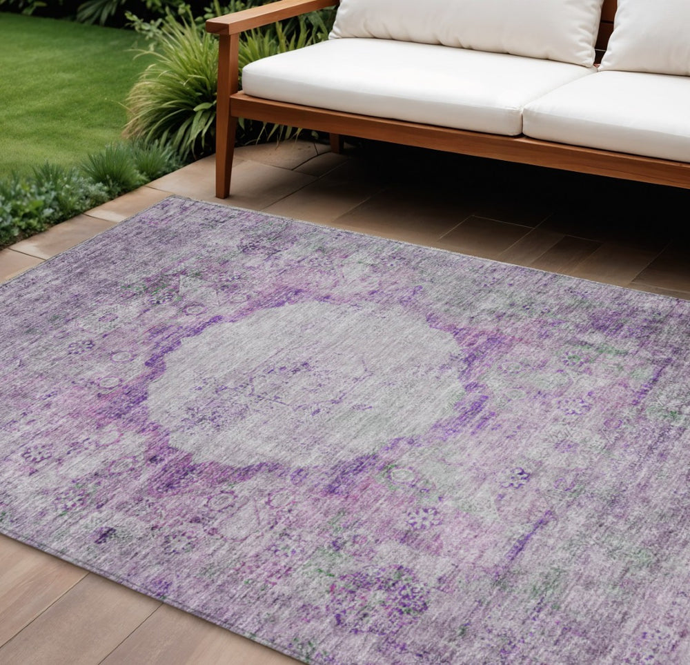 HomeRoots 5' Stylish Purple Lavender Gray Oriental Area Rug - Durable, Washable for Indoor & Outdoor Use 8' X 10' 581152