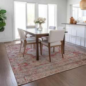 Homeroots 3' Gray Charcoal And Silver Oriental Washable Area Rug For Indoor Or Outdoor Spaces, Durable Design 5' X 8' Polyester 581156