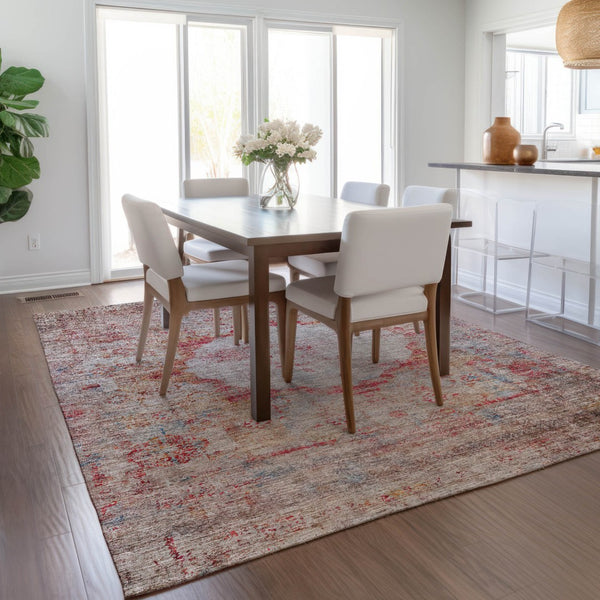 Homeroots 3' Gray Charcoal And Silver Oriental Washable Area Rug For Indoor Or Outdoor Spaces, Durable Design 5' X 8' Polyester 581156